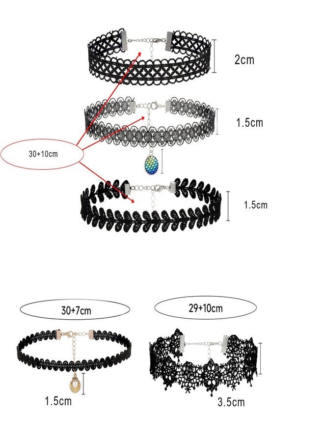 MXUHUI 8 Pieces Lace Choker Necklace Elegant Gothic Lace Choker Black Halloween Sexy Jewelry Neck Chain Collar Statement for Women Lady Party Cosplay (5-piece set black) - Image 4
